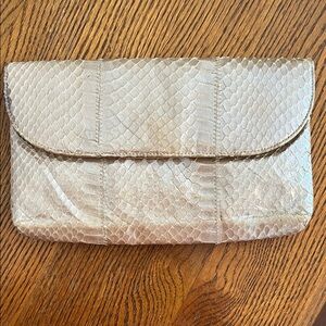 Chic Beige Faux Snakeskin Clutch